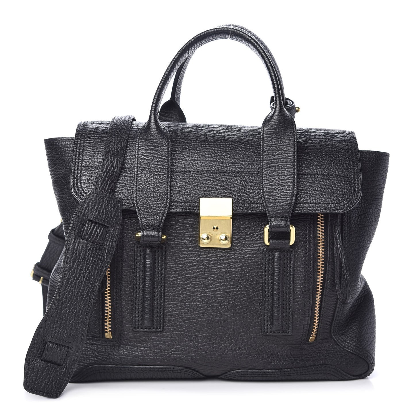 Textured Calfskin Medium Pashli Satchel Black