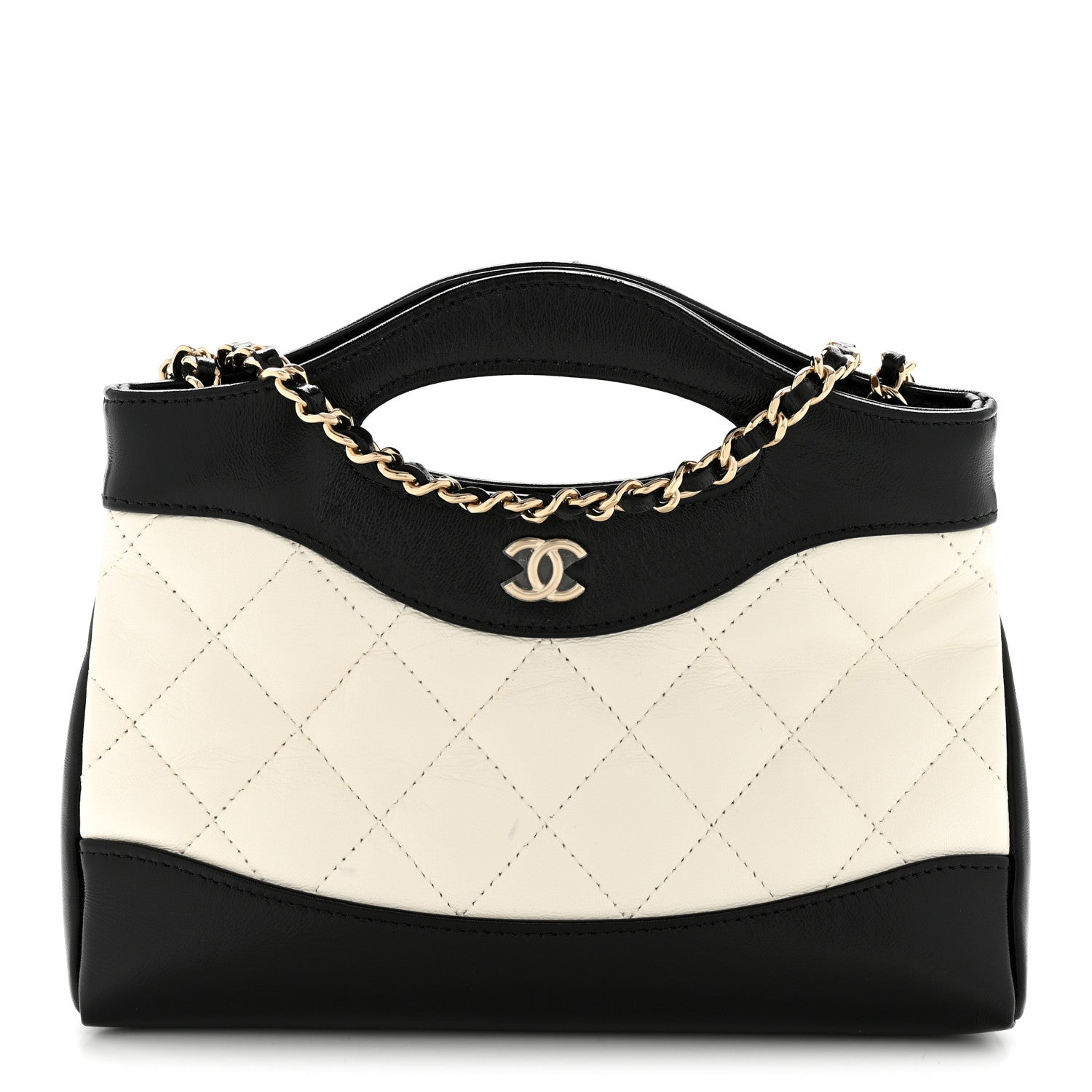 Chanel Shiny Crumpled Calfskin Quilted Nano 31 Shopping Bag White Black 8 of 11