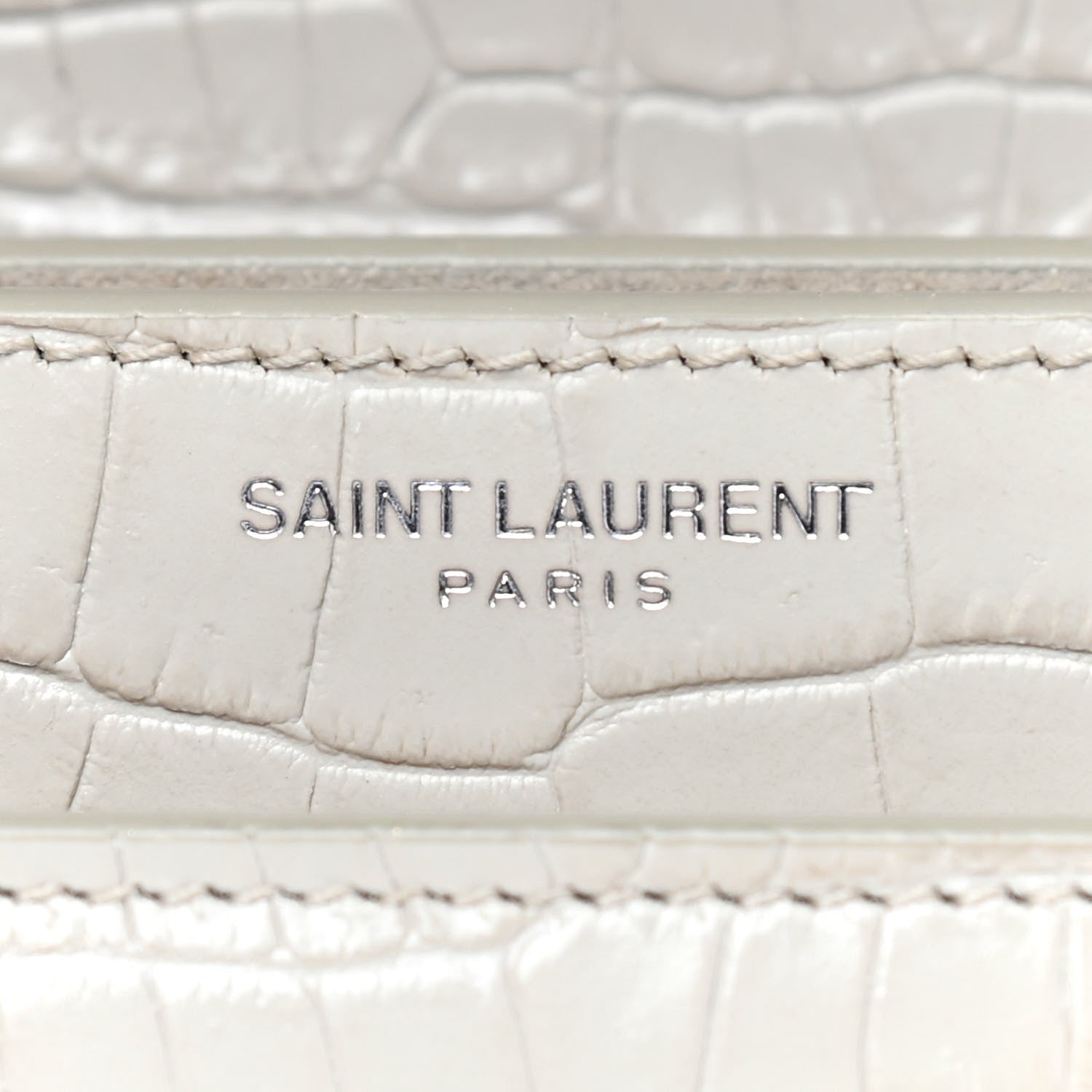 Saint Laurent Calfskin Crocodile Embossed Medium Monogram Sunset Blanc Vintage 6 of 13