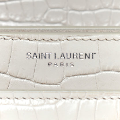 Saint Laurent Calfskin Crocodile Embossed Medium Monogram Sunset Blanc Vintage 6 of 13