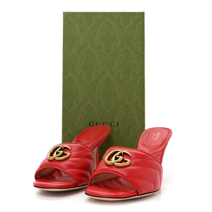 Gucci Nappa Matelasse GG Marmont 75mm Slide Sandals 38 Hibiscus Red 11 of 11