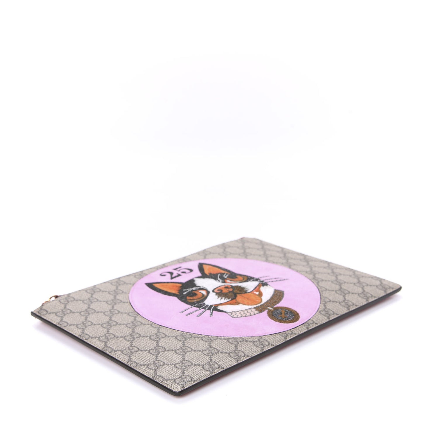 GG Supreme Monogram Bosco Patch Zip Pouch Beige Malva Hibiscus Red