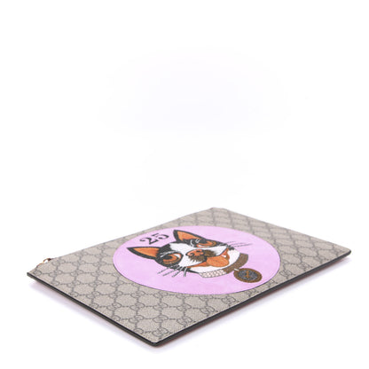 Gucci GG Supreme Monogram Bosco Patch Zip Pouch Beige Malva Hibiscus Red 4 of 8