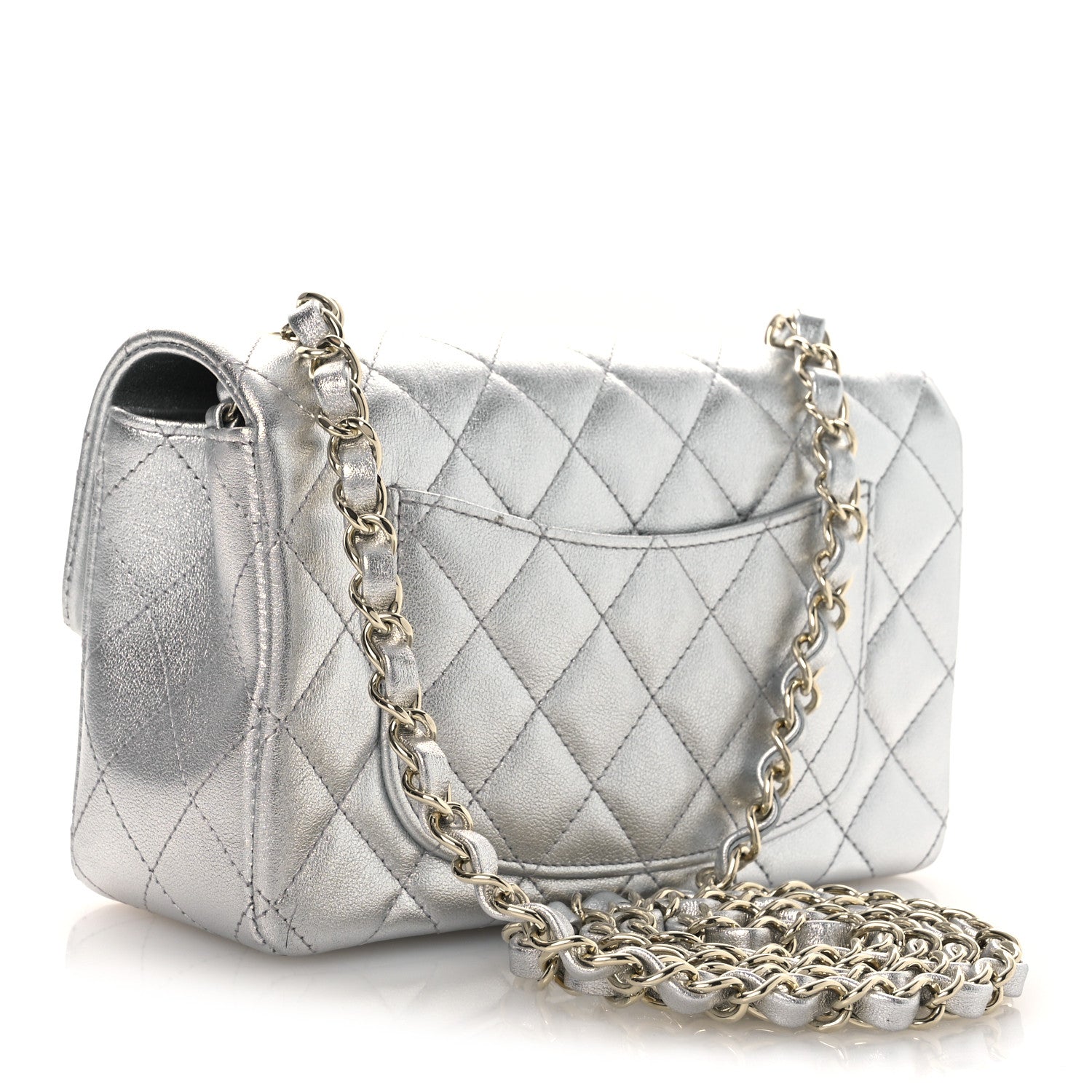 Chanel Metallic Lambskin Quilted Mini Rectangular Flap Silver 3 of 15