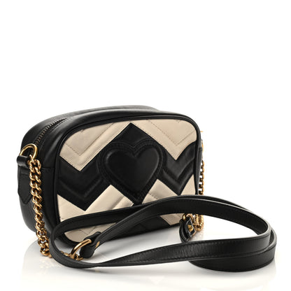 Gucci Calfskin Matelasse Mini GG Marmont Chain Shoulder Bag Black White 3 of 10
