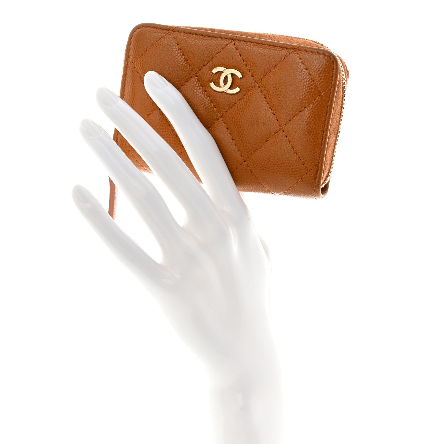 Chanel Caviar Quilted Zip Around Coin Purse Wallet Light Brown 2 of 10