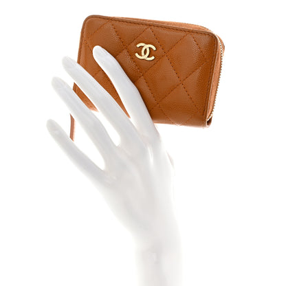 Chanel Caviar Quilted Zip Around Coin Purse Wallet Light Brown 2 of 10