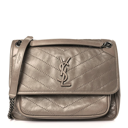 Saint Laurent Crinkled Calfskin Matelasse Monogram Medium Niki Chain Satchel Light Taupe 1 of 9