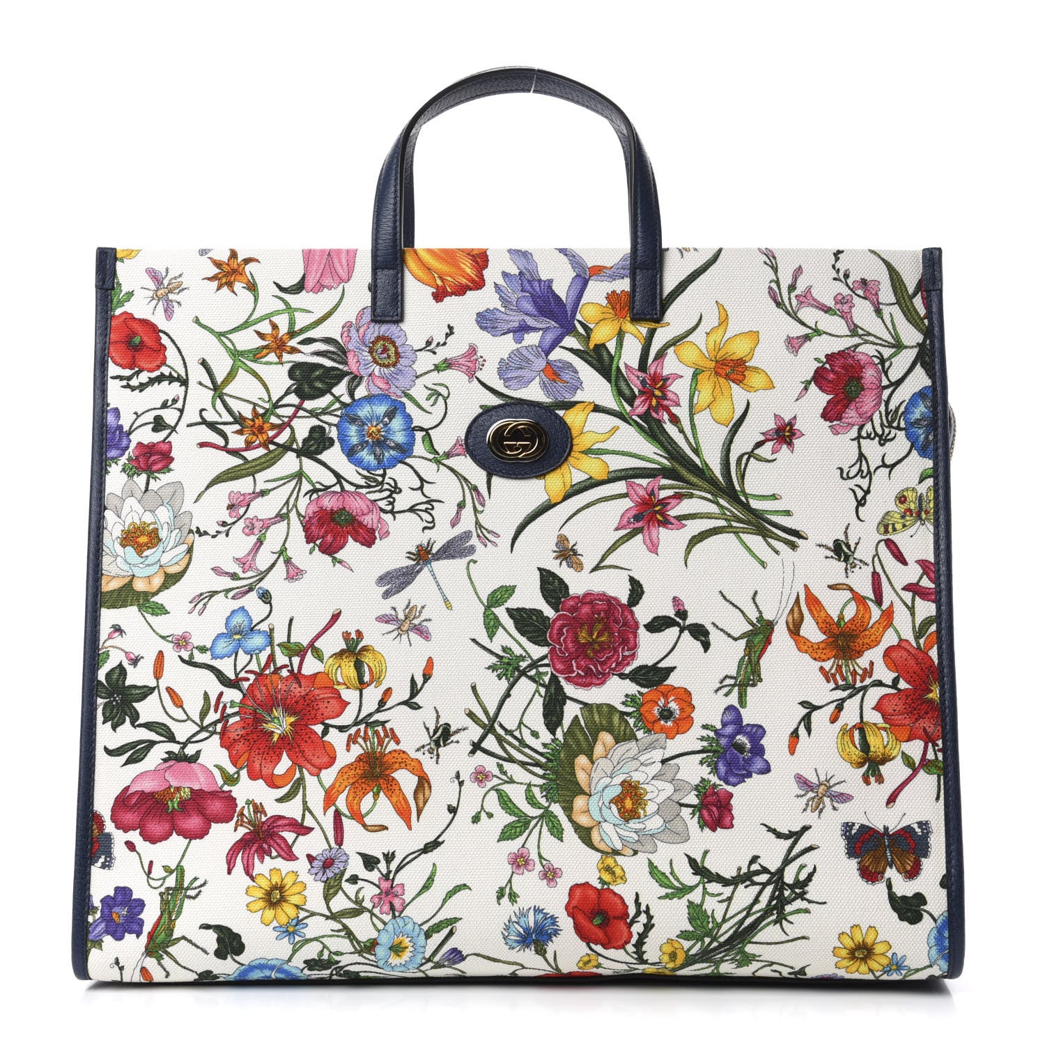 Gucci Canvas Large Flora Tote Navy Multicolor 1 of 10