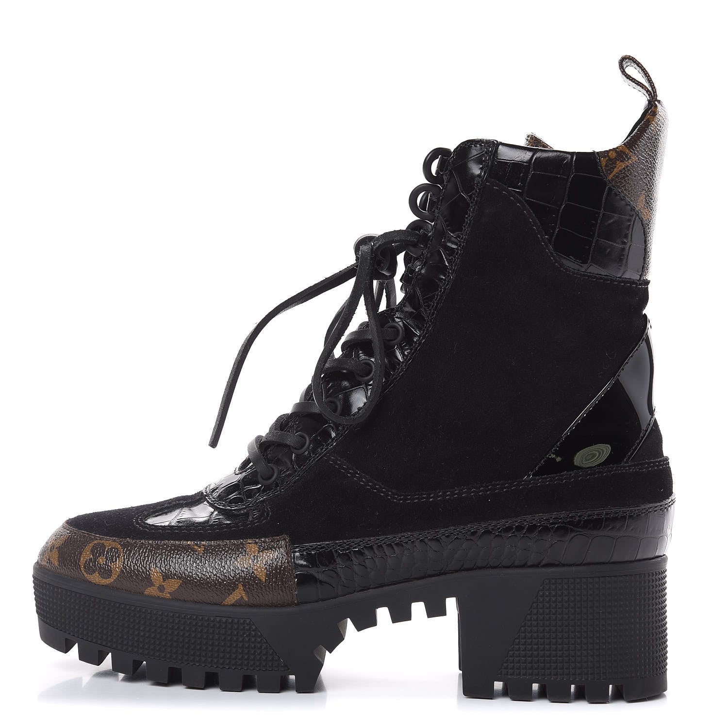 Louis Vuitton Suede Calfskin Monogram Laureate Platform Desert Boots 39 Black 1 of 8