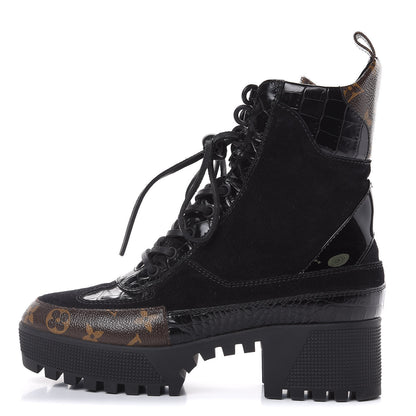 Louis Vuitton Suede Calfskin Monogram Laureate Platform Desert Boots 39 Black 1 of 8