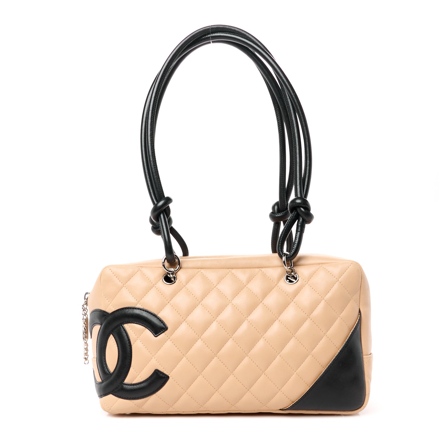 Calfskin Quilted Large Cambon Bowler Beige Black