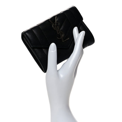 Saint Laurent Lambskin Mixed Matelasse Chevron Small Monogram Envelope Wallet Black 2 of 11