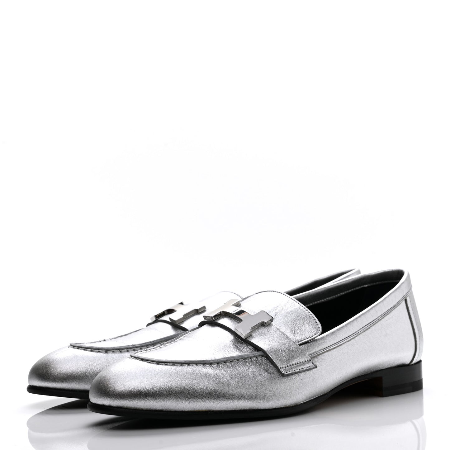 Metallic Goatskin Paris Loafers 37 Gris Argente