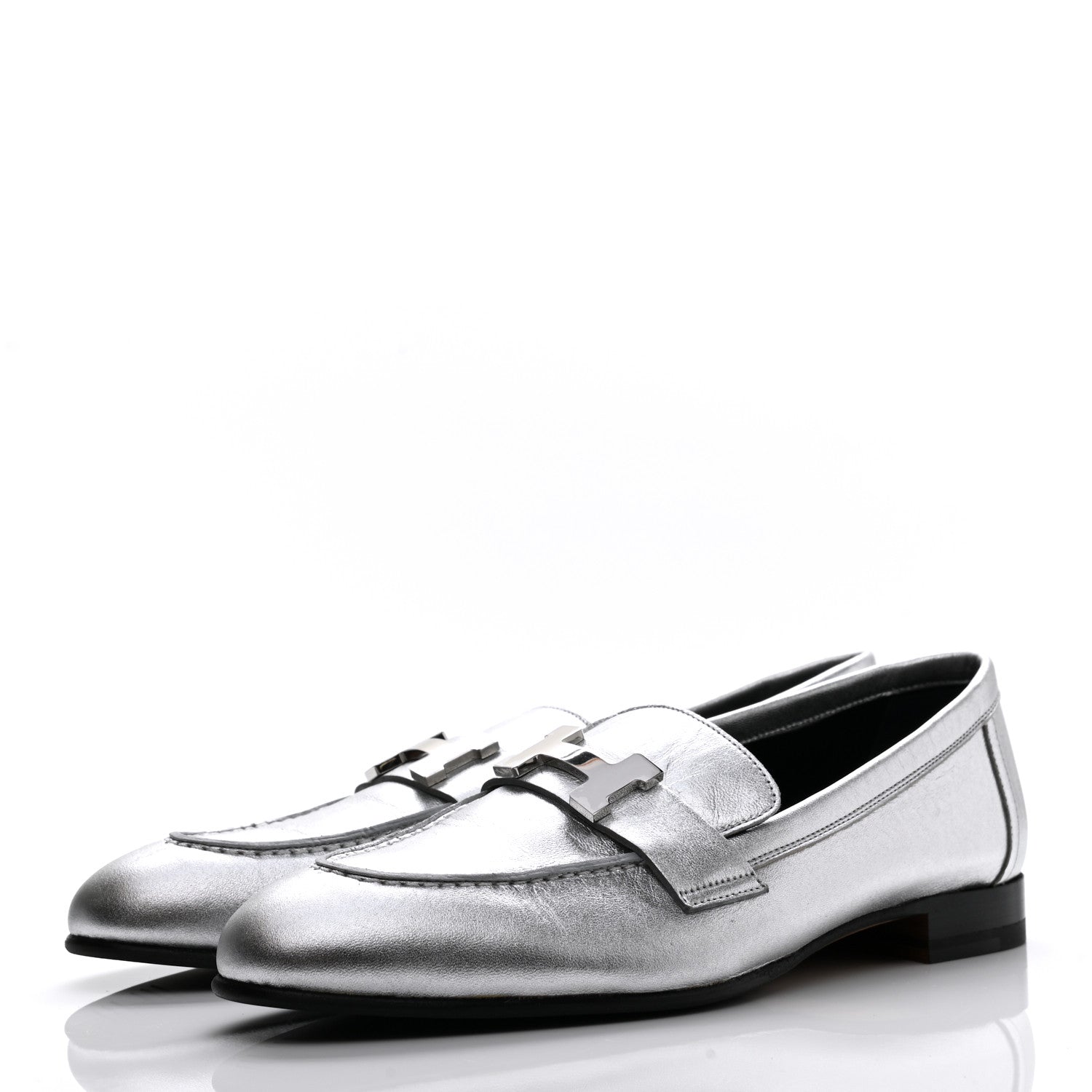 Hermes Metallic Goatskin Paris Loafers 37 Gris Argente 3 of 12