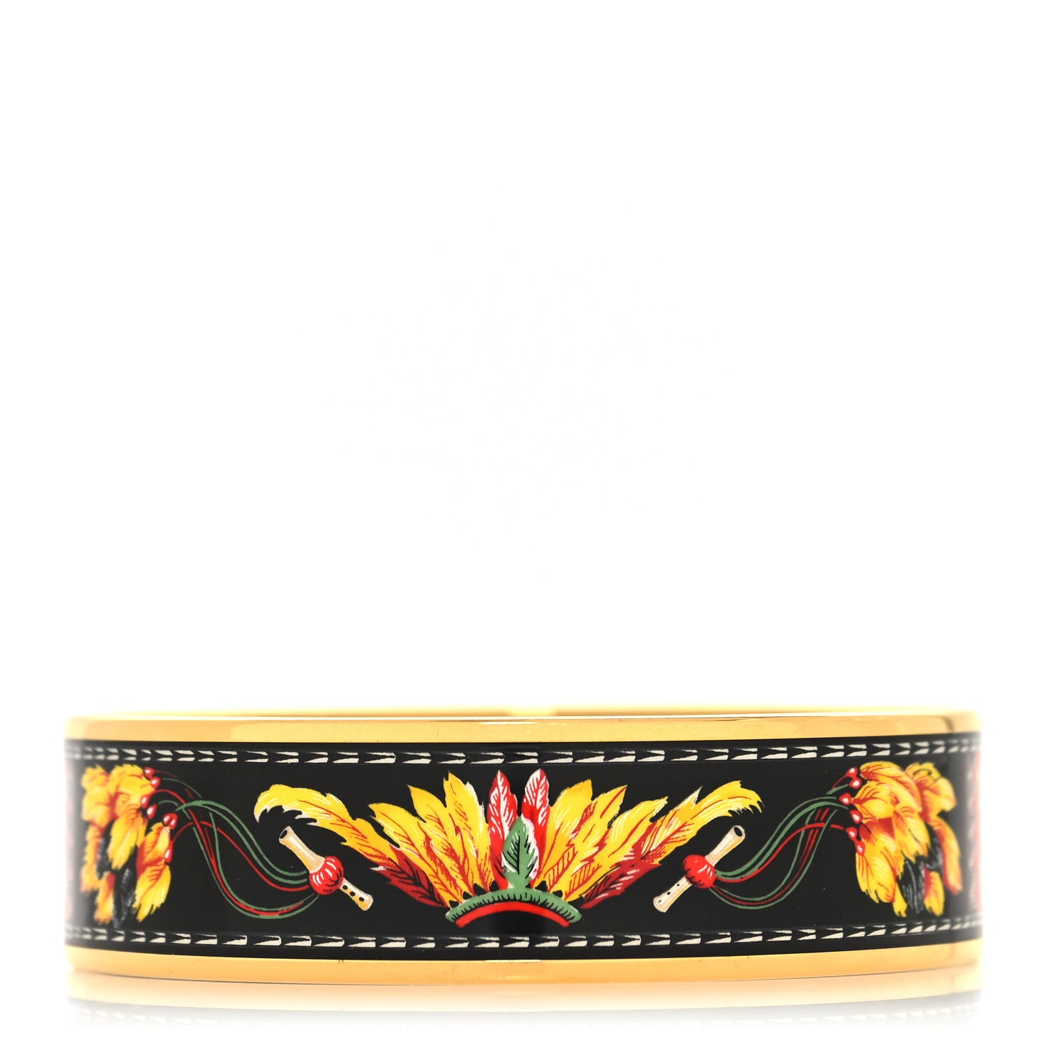 Hermes Enamel Printed Wide Brazil Bracelet 65 Black Multicolor 1 of 5