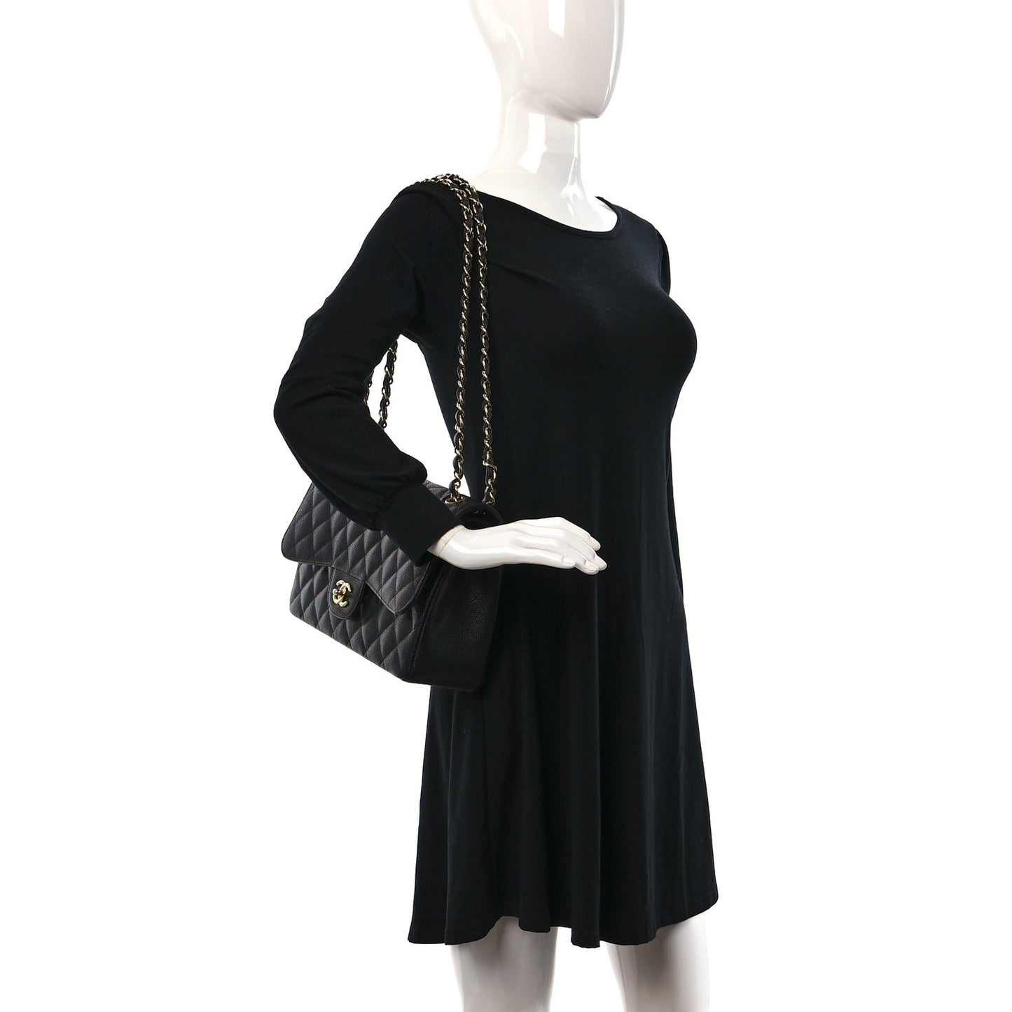Caviar Quilted Jumbo Double Flap Black