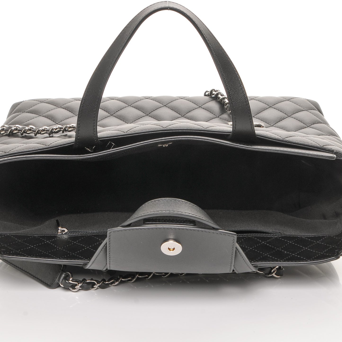 Calfskin Quilted Large Shopping Tote Black