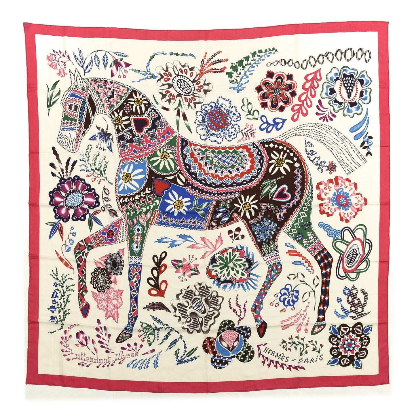Cashmere Silk En Attendant Ulysse Shawl 140 White Rose Vif Multicolor
