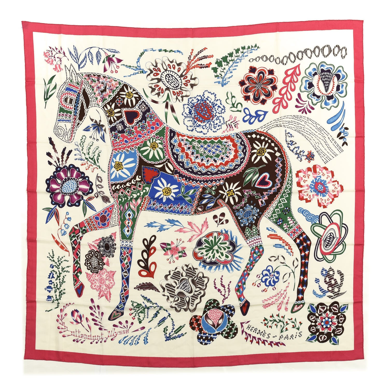 Hermes Cashmere Silk En Attendant Ulysse Shawl 140 White Rose Vif Multicolor 1 of 3