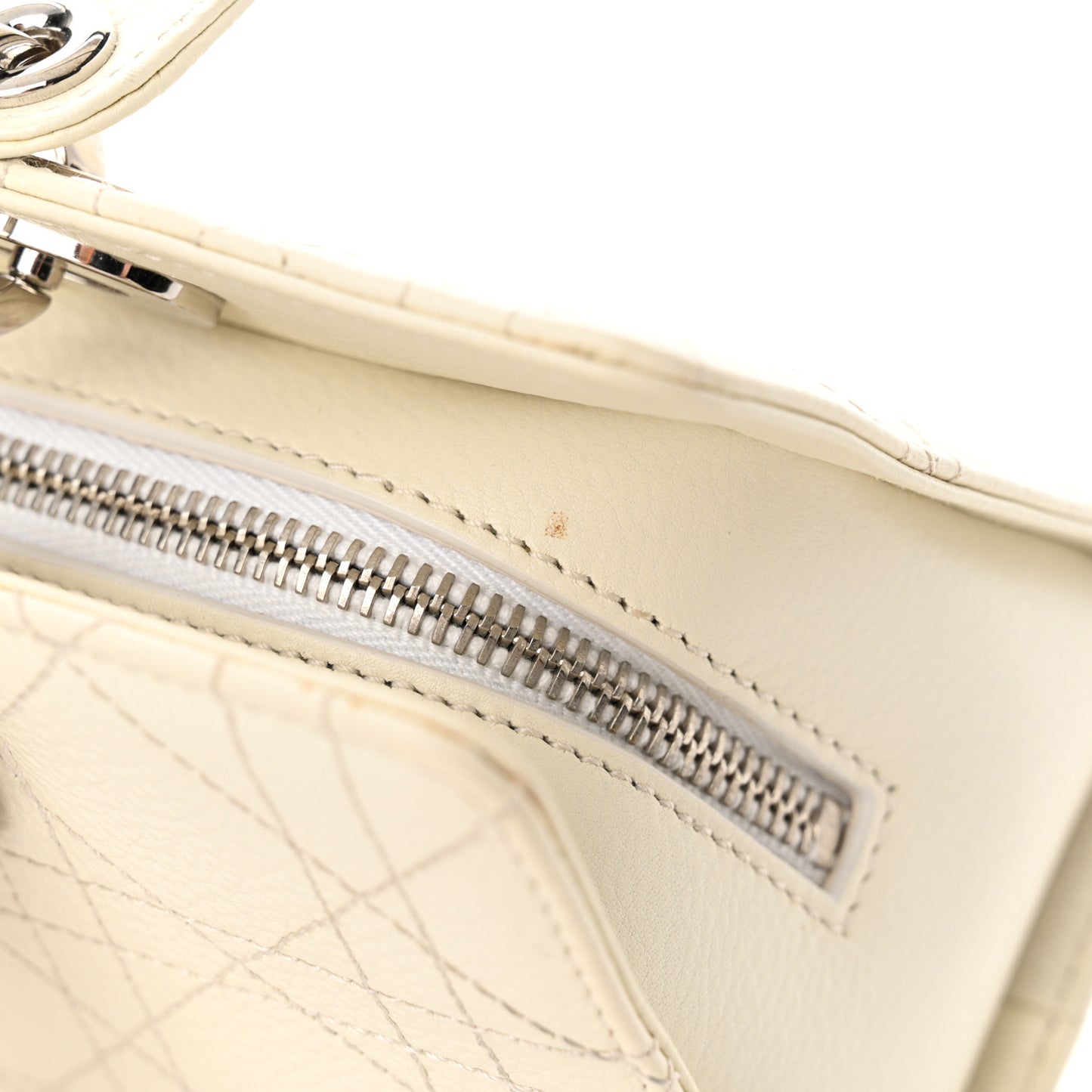 Calfskin Cannage Stitched Small East West Lady Dior White