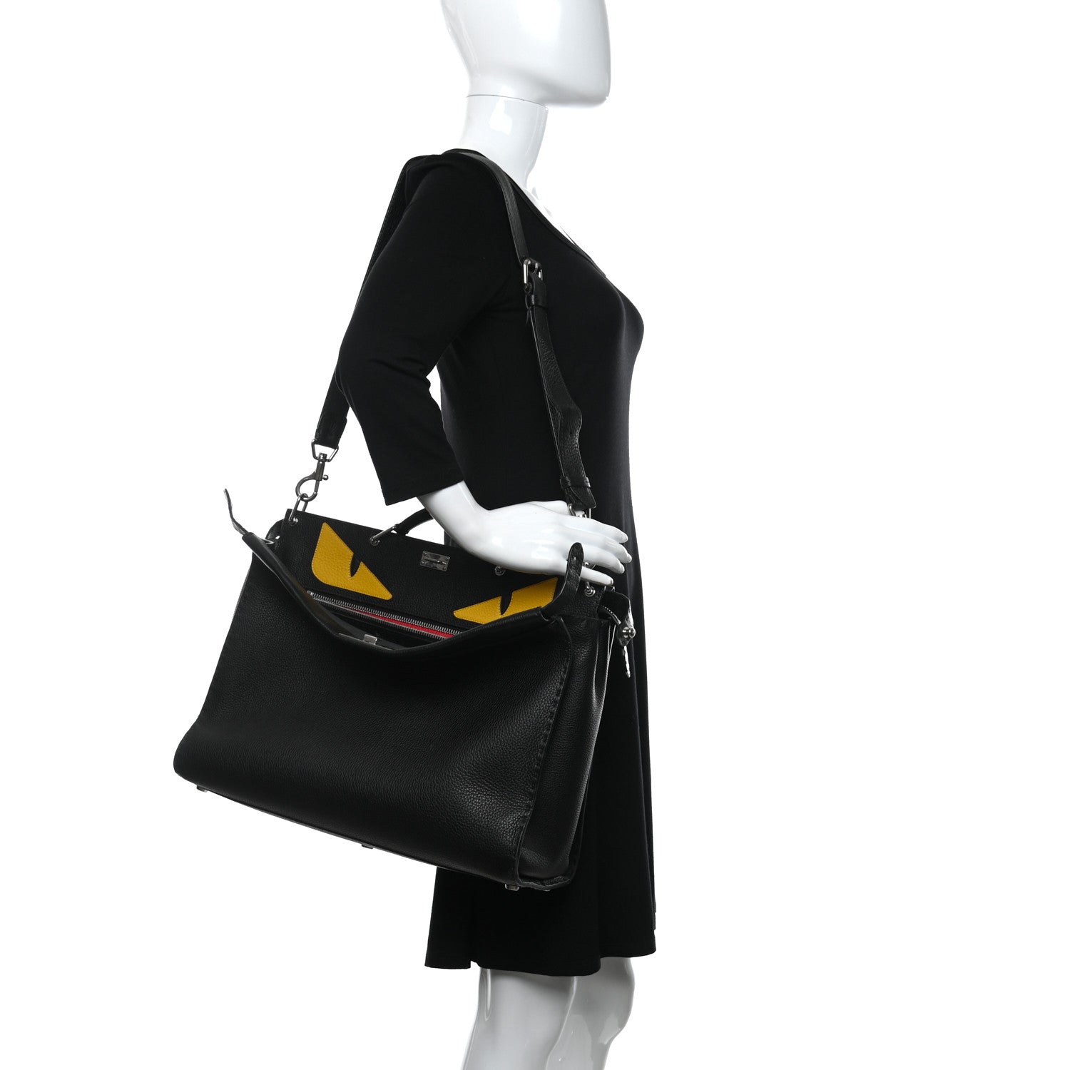 Fendi Cuoio Romano Selleria Monster Eyes Inlay Large Mens Peekaboo Iconic Essential Satchel Black Sunflower 2 of 13