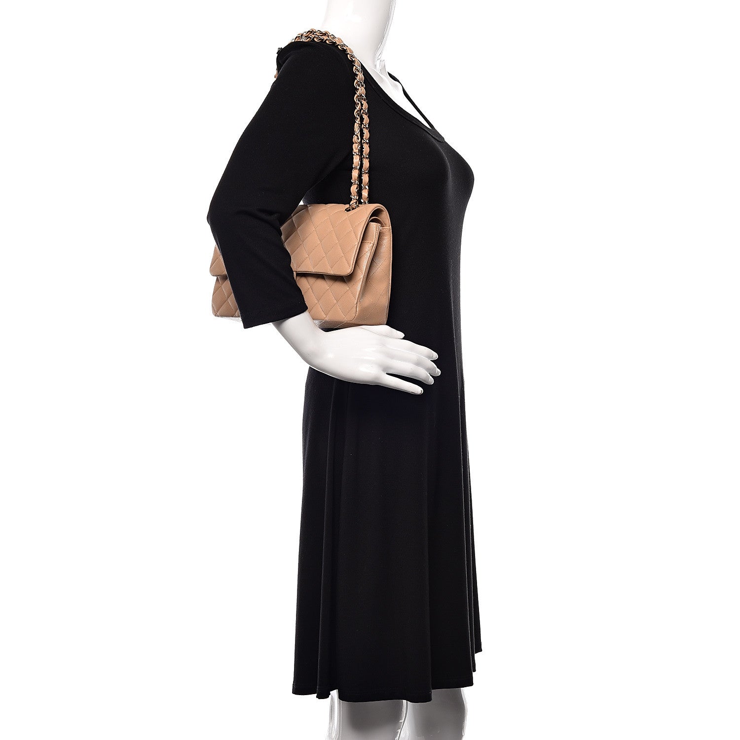 Chanel Caviar Quilted Medium Double Flap Beige 2 of 10