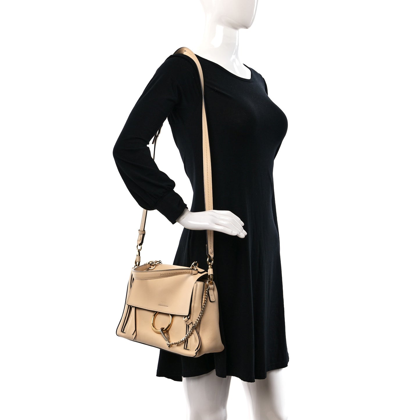 Calfskin Small Faye Day Shoulder Bag Beige
