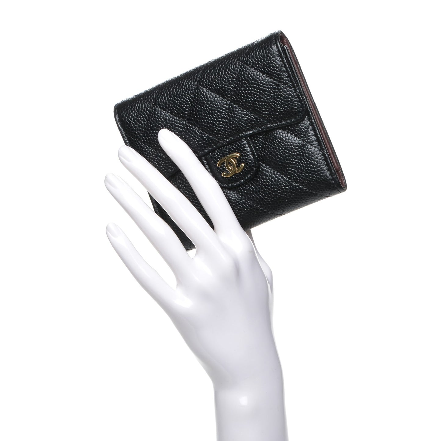 Caviar Quilted Compact Flap Wallet Black