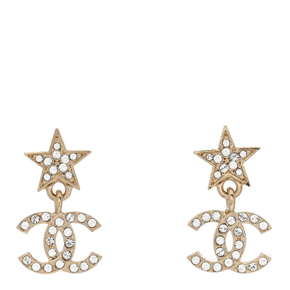 Chanel Crystal CC Star Drop Earrings Gold 1 of 5