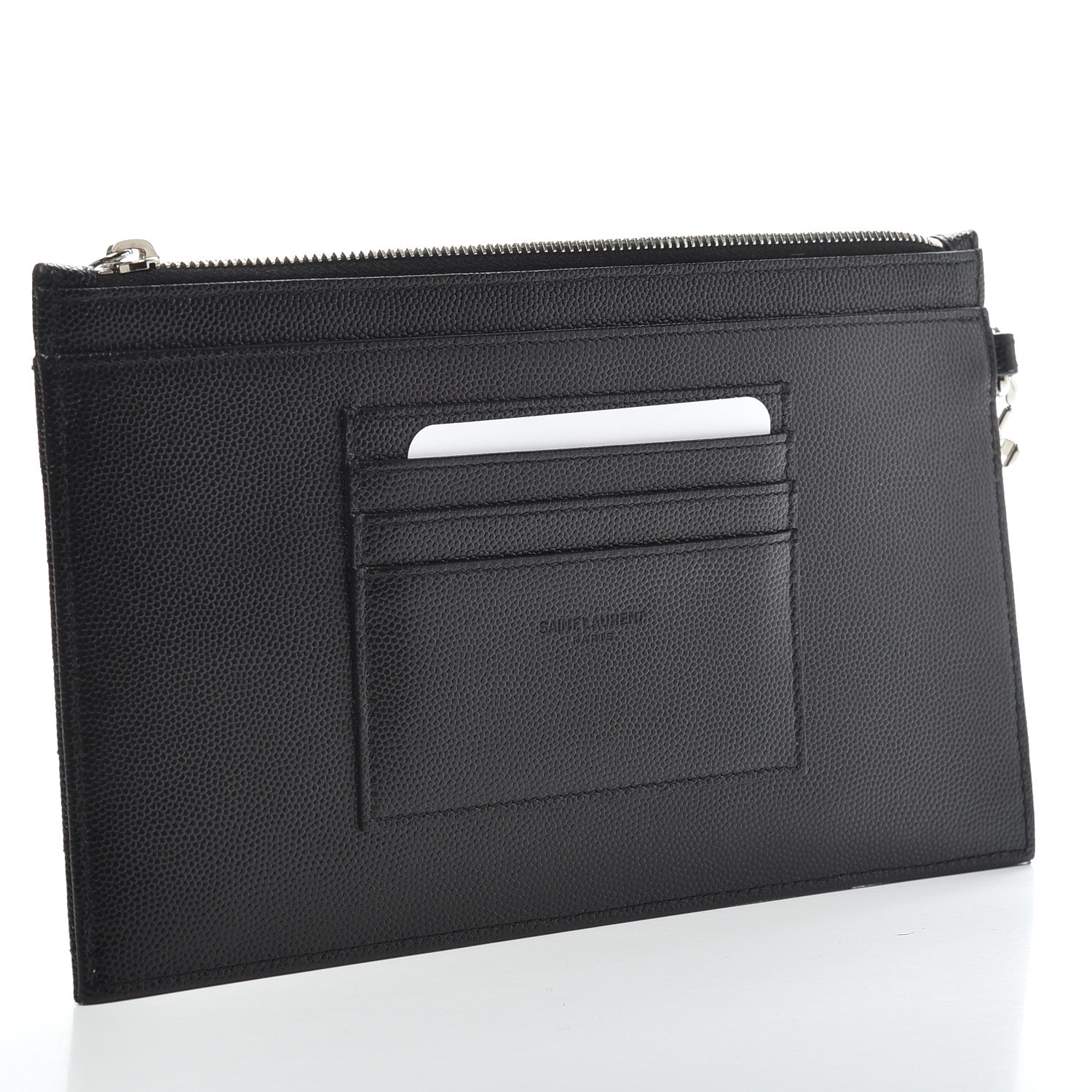 Saint Laurent Grain De Poudre Chevron Monogram Large Bill Pouch Black 2 of 8