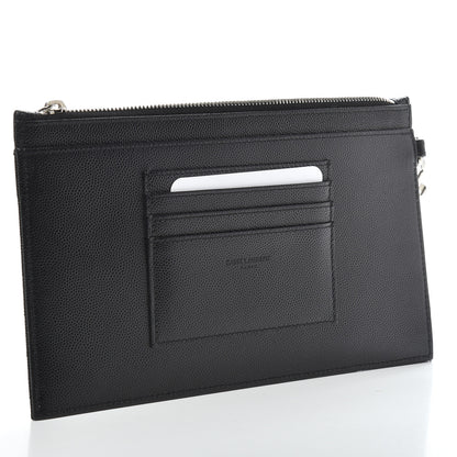 Saint Laurent Grain De Poudre Chevron Monogram Large Bill Pouch Black 2 of 8