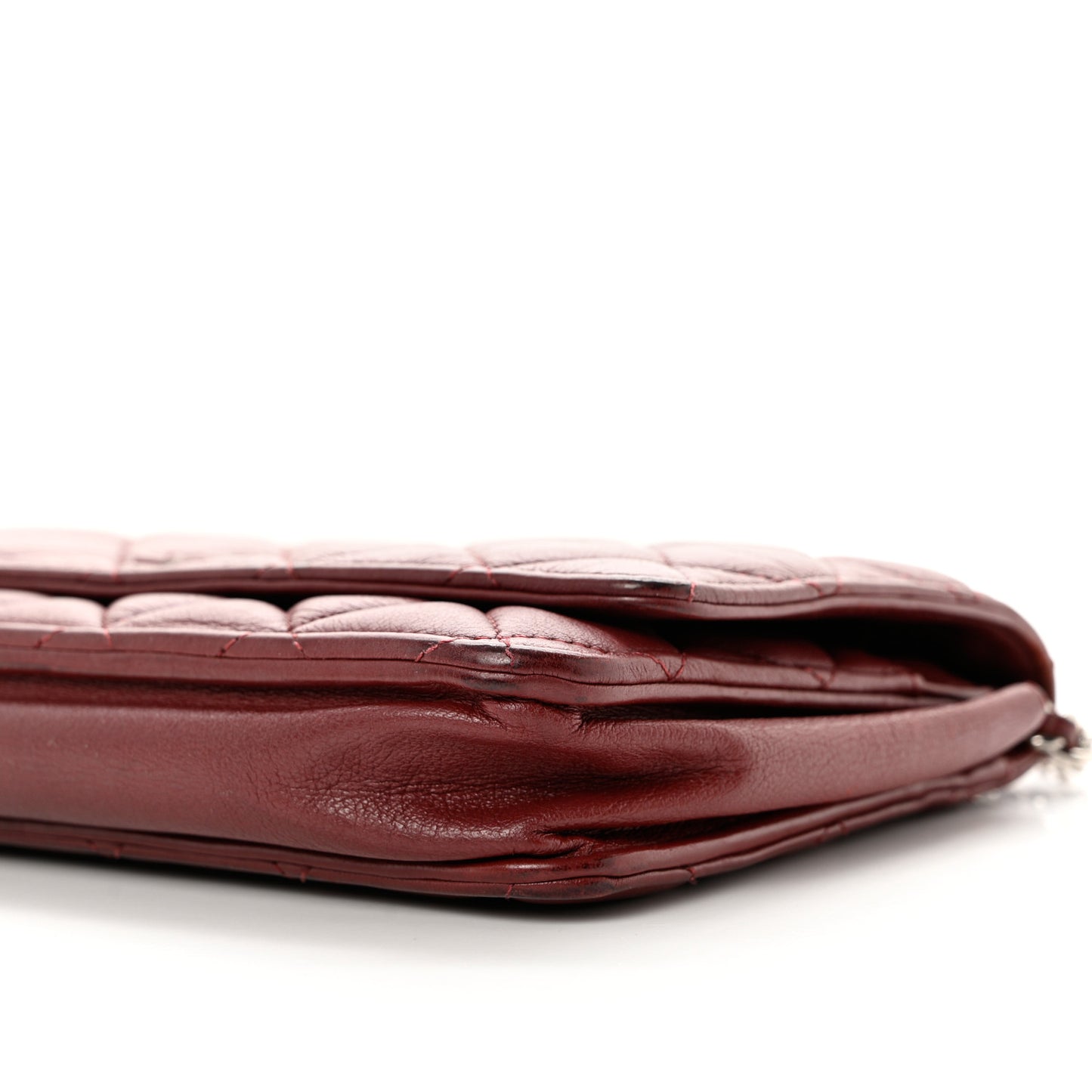 Aged Calfskin Quilted Wallet On Chain WOC Burgundy