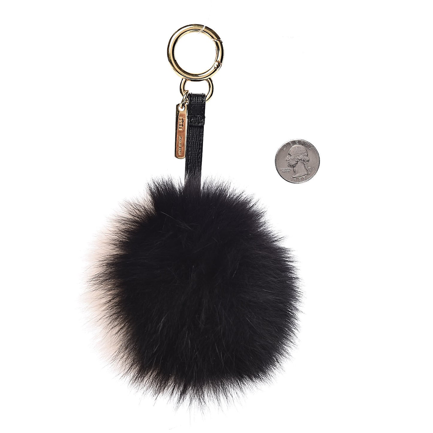 Fox Fur Pom Pom Bag Charm Black White