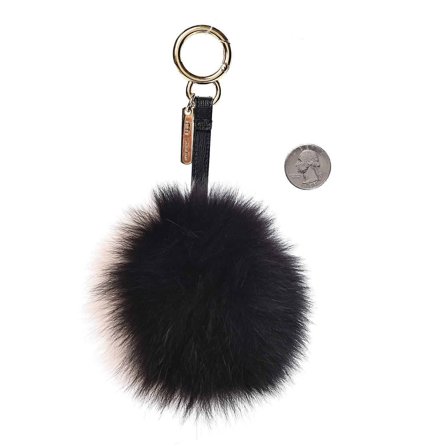Fendi Fox Fur Pom Pom Bag Charm Black White 2 of 2