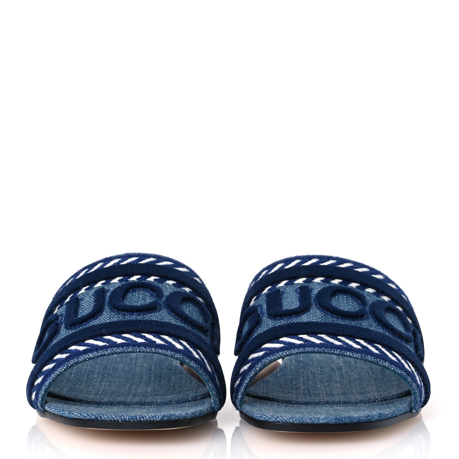 Gucci New Denim Logo Embroidered Slide Sandal 39 Light Blue 3 of 10