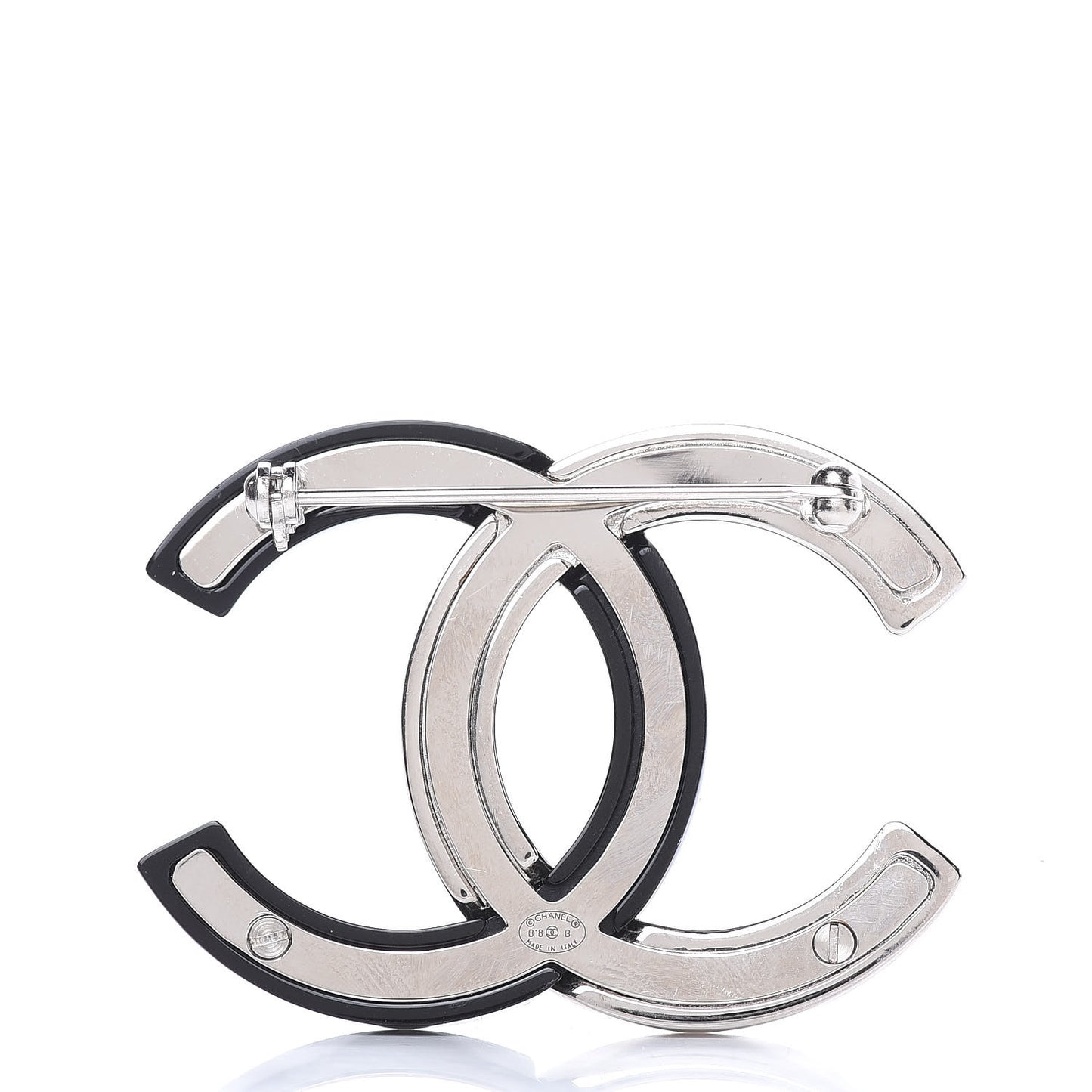 Enamel Crystal CC Brooch Black
