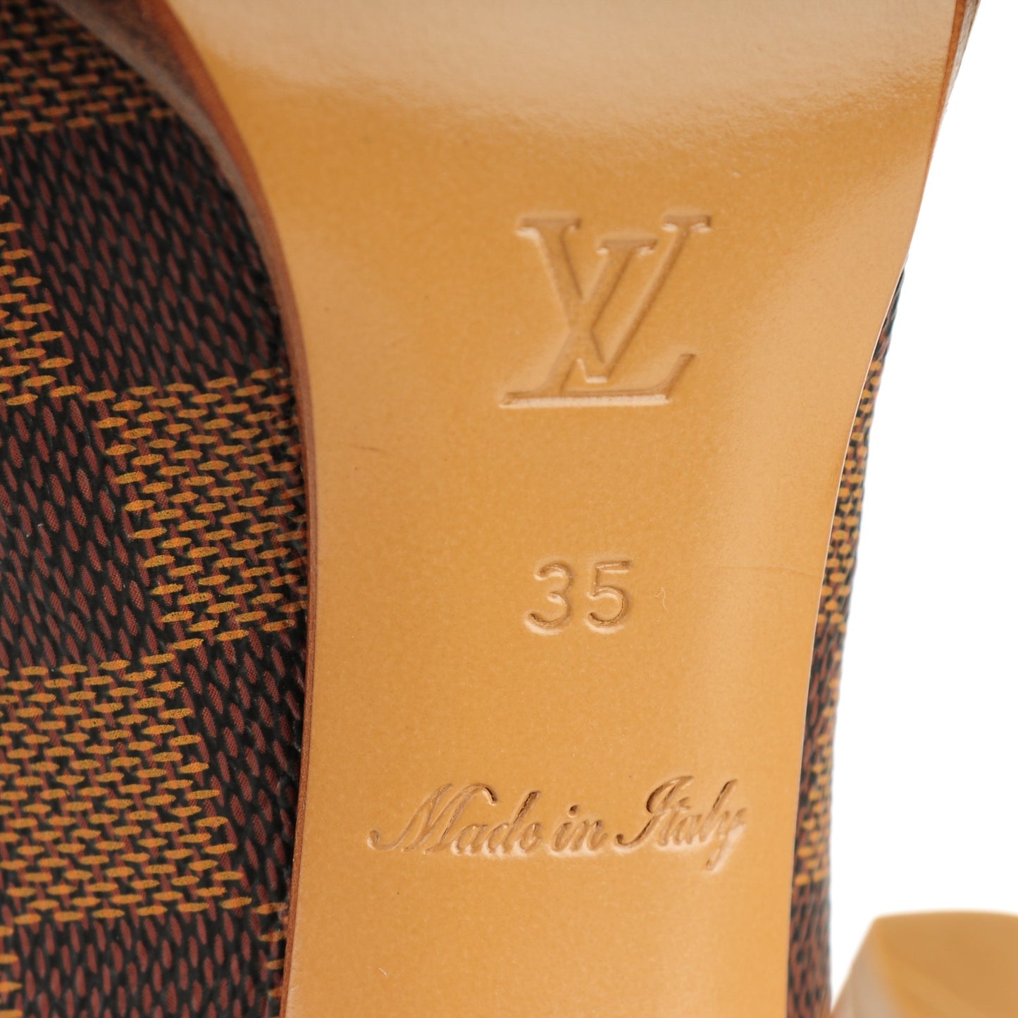 Damier Ebene Palm Beach Peep Toe Pumps 35