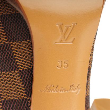 Louis Vuitton Damier Ebene Palm Beach Peep Toe Pumps 35 6 of 7