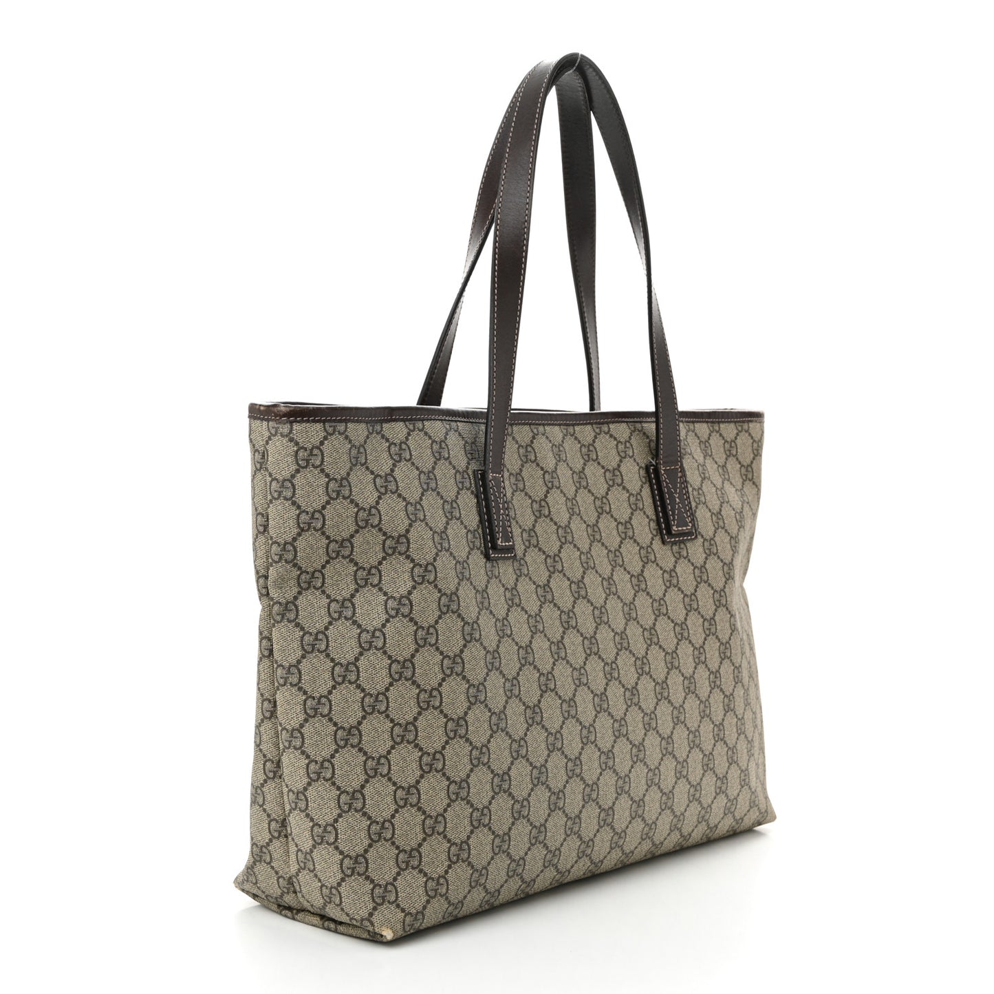 GG Supreme Monogram Medium Zippered Shopping Tote Dark Brown