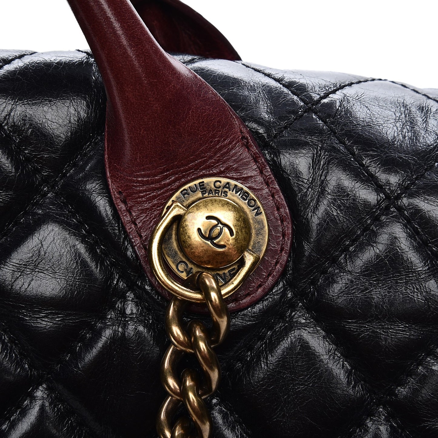 Glazed Calfskin Castle Rock Large Flap Black Burgundy