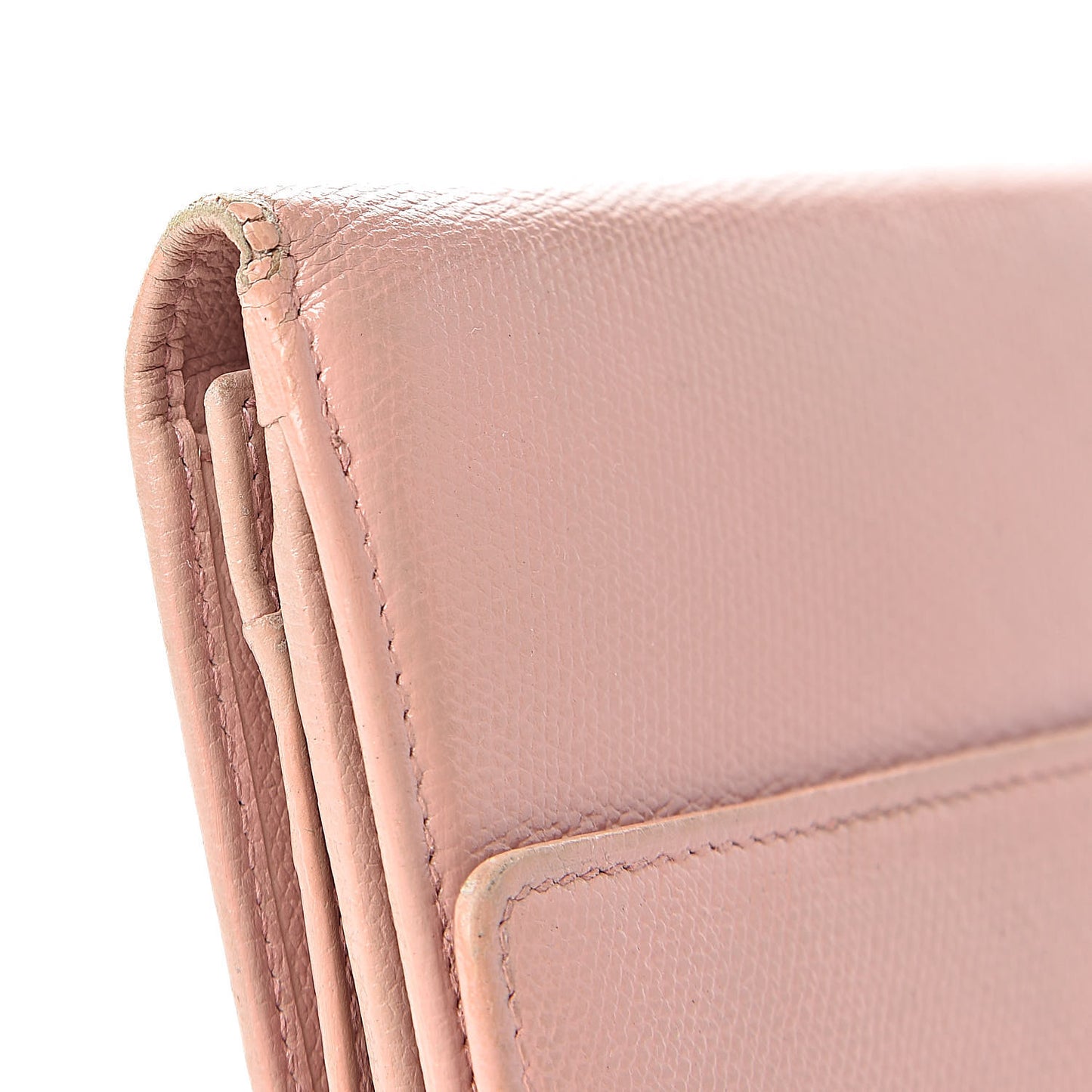 Grained Calfskin CC Button Wallet Pink