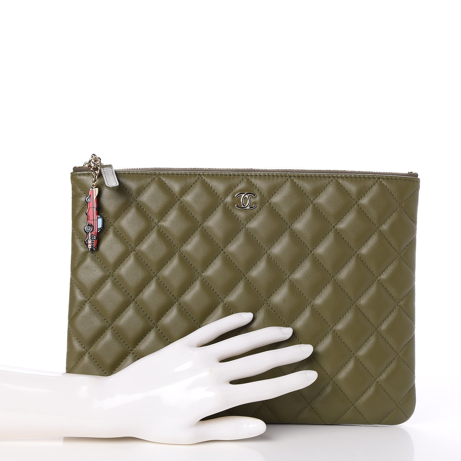 Chanel Lambskin Quilted Medium Cuba Cosmetic Case Khaki 2 of 10