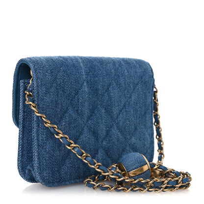 Chanel Denim Quilted CC Pearl Crush Clutch With Chain Blue Blue 3 of 12