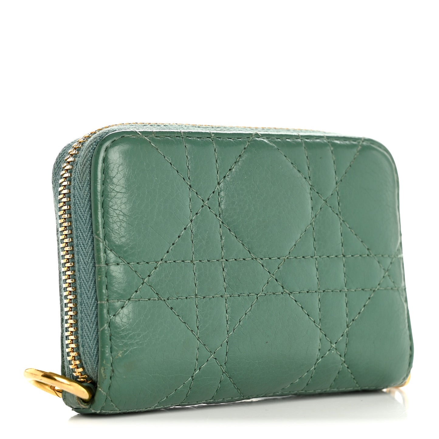 Grained Calfskin Supple Cannage Caro Scarlet Zipped Wallet Vert Tundra