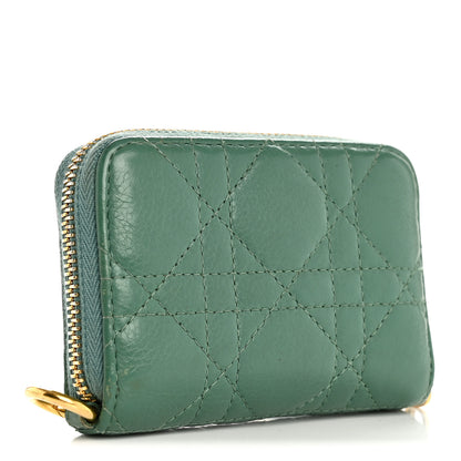 Christian Dior Grained Calfskin Supple Cannage Caro Scarlet Zipped Wallet Vert Tundra 3 of 8