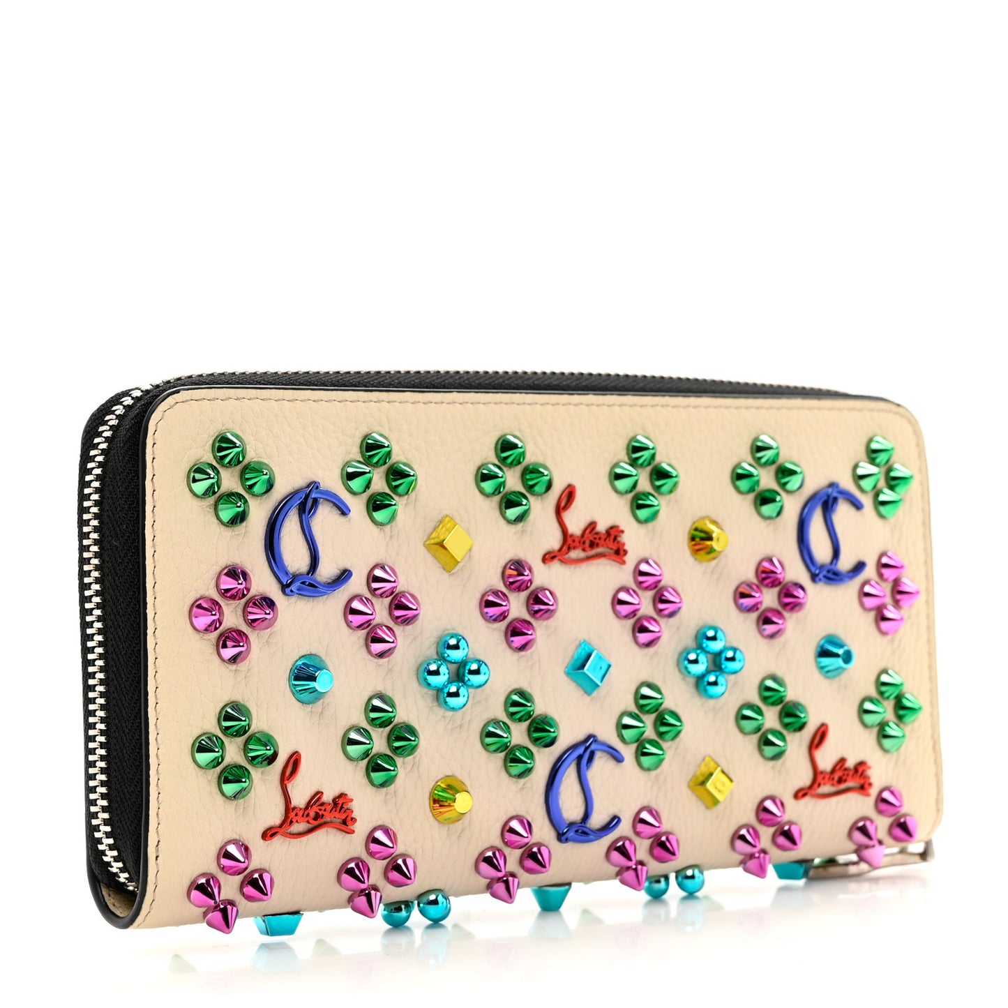 Calfskin Panettone Spiked Zip Around Wallet Ivory
