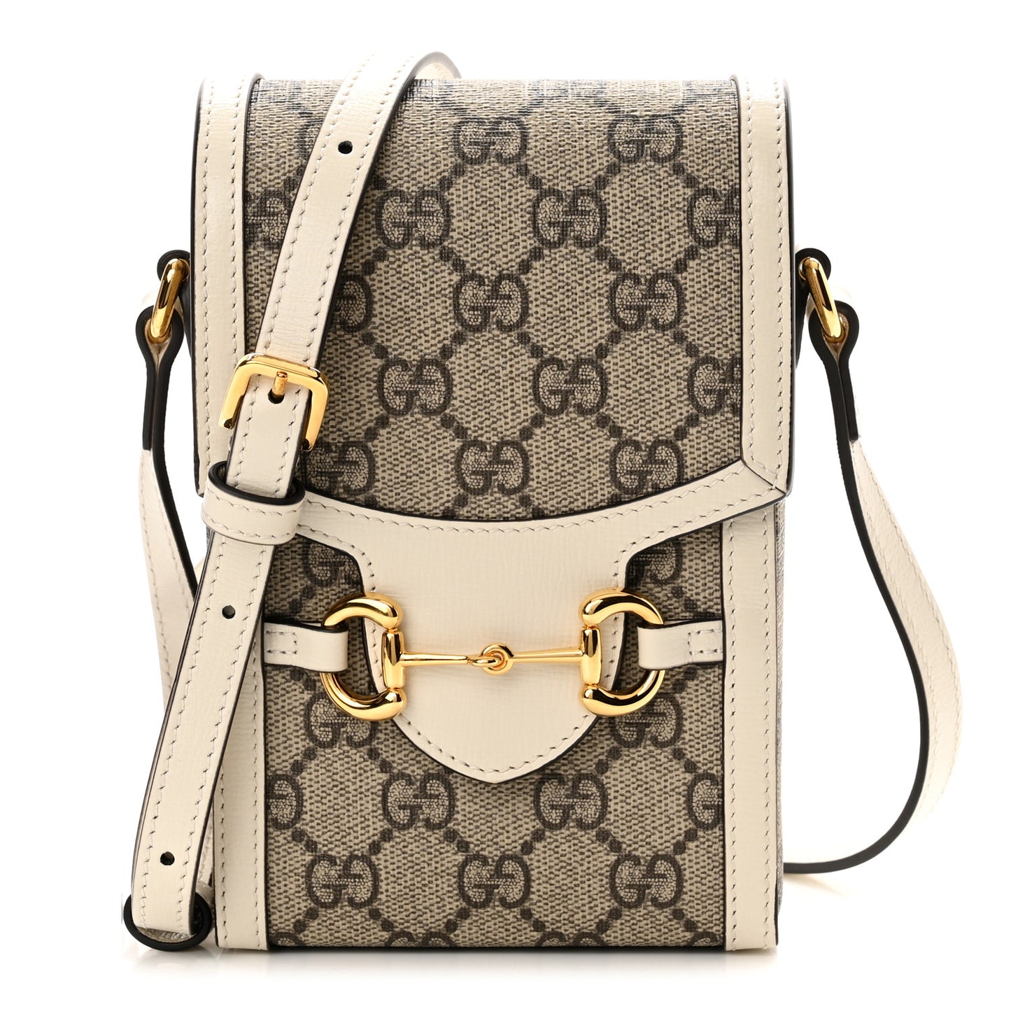 GG Supreme Monogram Azalea Calfskin Mini Horsebit 1955 Crossbody Bag Beige Ebony Mystic White