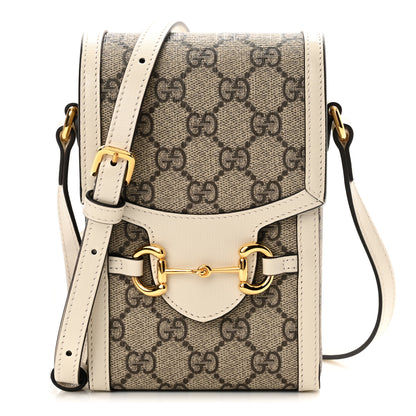 Gucci GG Supreme Monogram Azalea Calfskin Mini Horsebit 1955 Crossbody Bag Beige Ebony Mystic White 1 of 10