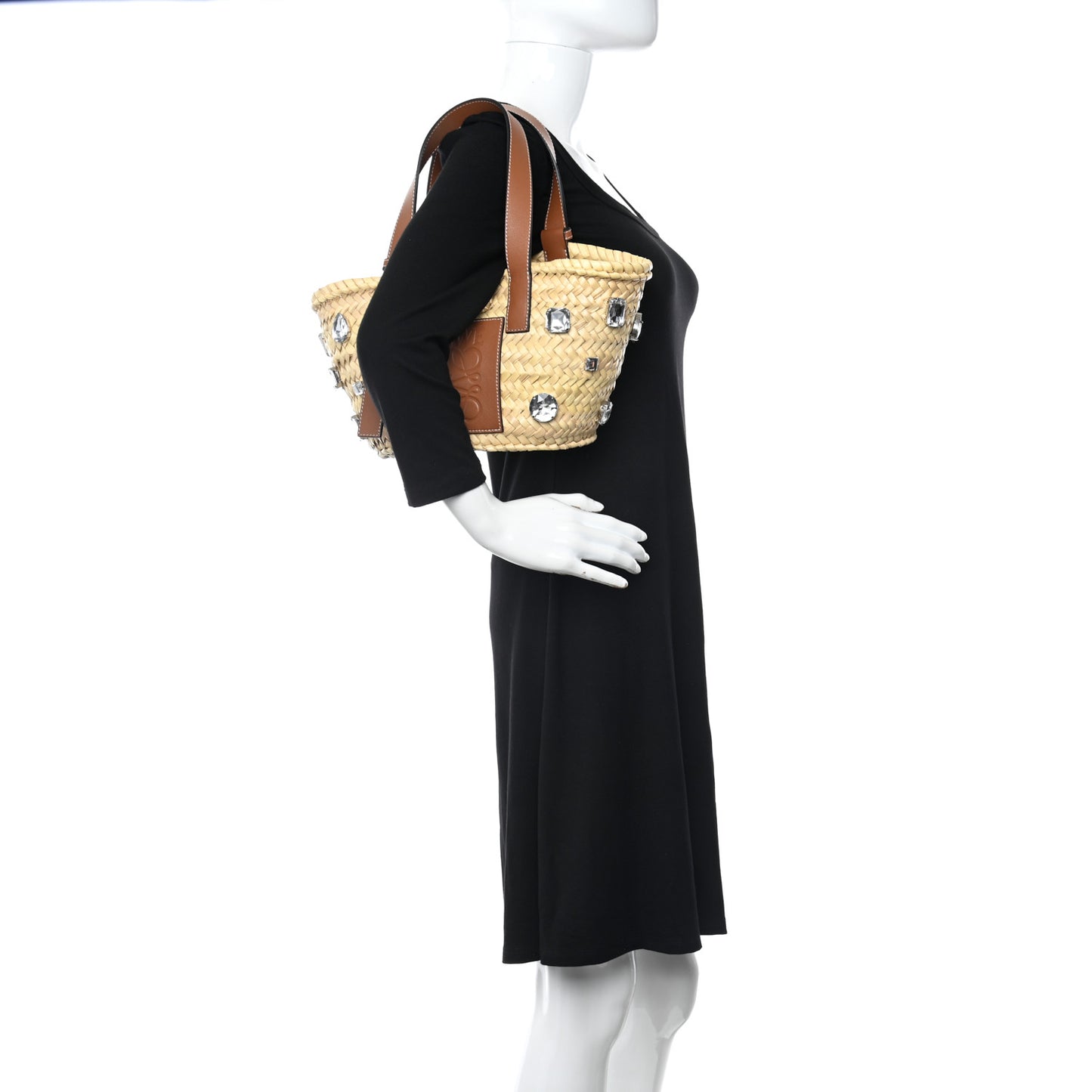 Raffia Small Stones Basket Tote Bag Natural Tan